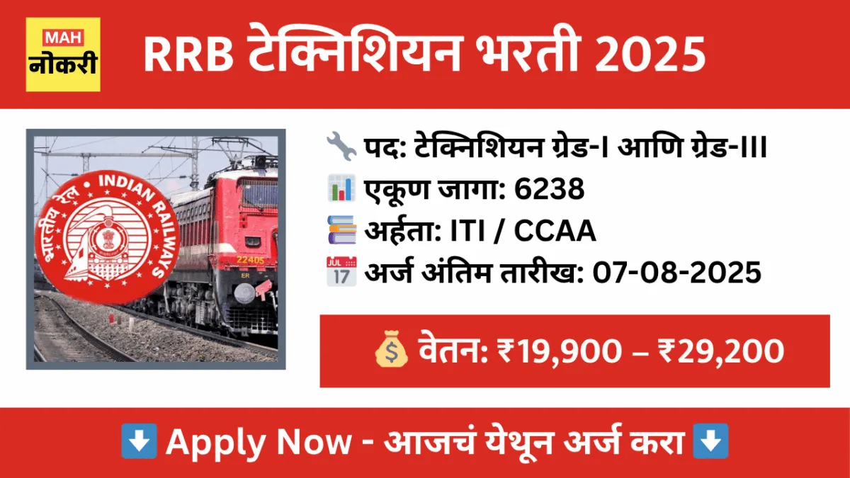 RRB टेक्निशियन भरती 2025 – 6238 पदांसाठी ऑनलाईन अर्ज करा