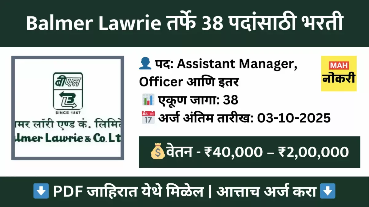 Balmer Lawrie Recruitment 2025 – ऑनलाइन अर्ज करा