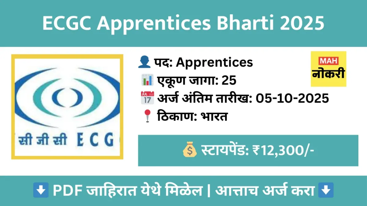 ECGC Apprentices Recruitment 2025 – 25 पदे पदवीधरांसाठी मोठी संधी