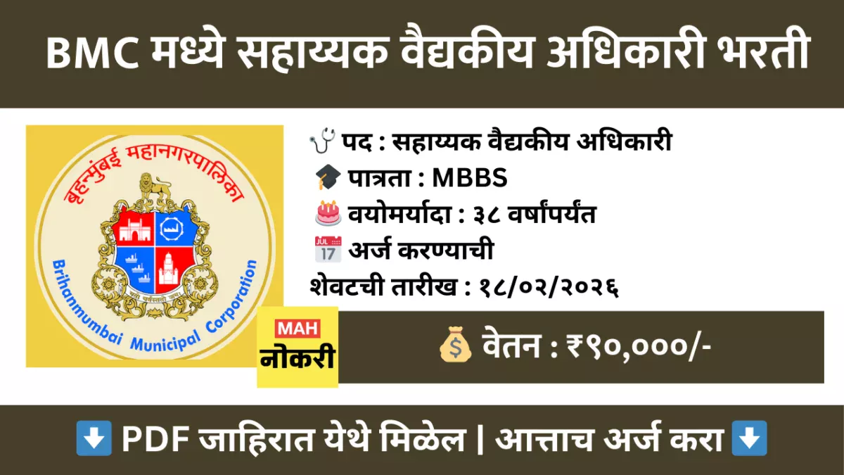 BMC मध्ये सहाय्यक वैद्यकीय अधिकारी पदांच्या ११ जागांसाठी भरती २०२६; जाणून घ्या पात्रता आणि अर्ज प्रक्रिया