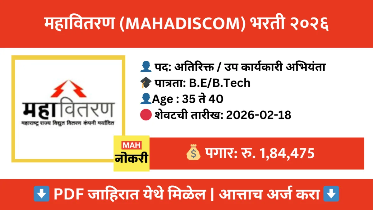 महावितरण (MAHADISCOM) भरती २०२६: १२० व्यवस्थापक पदांसाठी सुवर्णसंधी, लगेच अर्ज करा!